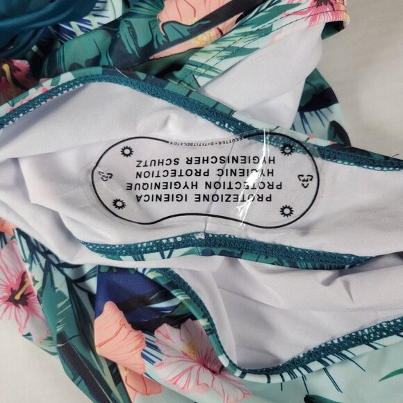 Pat Pat Green One Piece Tummy Control Tropical Floral Ruffle Sleeve Size XL - Picture 9 of 9